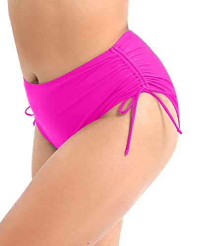 Adjustable Side Tie Plus Size High Waist Bikini Bottom Tankini Brief-Neon Pink