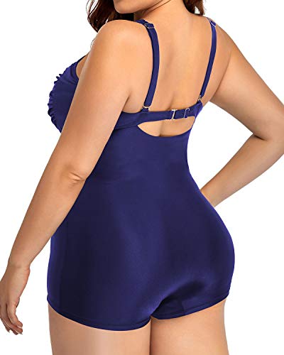 Full Coverage Plus Size Boyleg Tall Swimsuits-Navy Blue