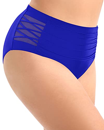 Full Coverage Plus Size High Waisted Swim Bottom-Royal Blue