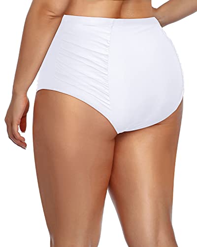 Flattering Shirred Tankini Bottoms High Waist For Women-White