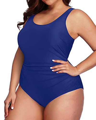 Athletic Backless Plus Size One Piece Bathing Suit For Curvy Women-Blue