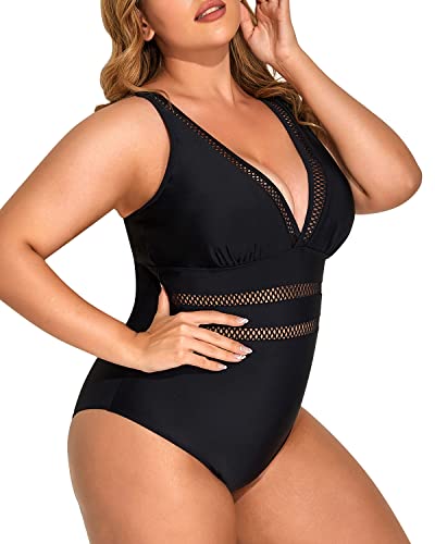 Plus Size Slimming One Piece Swimsuits For Curvy Women-Black