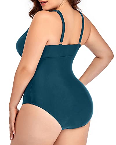 Adjustable Shoulder Straps One Piece Swimsuits For Women Plus Size-Teal