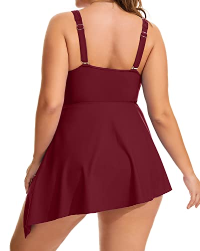 Twist Front Plus Size Bathing Suit For Women-Maroon