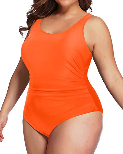 Modest Backless Plus Size Sport One Piece Swimwear-Neon Orange