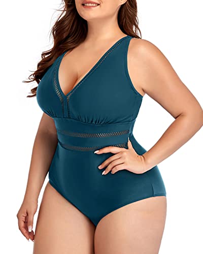 Adjustable Shoulder Straps One Piece Swimsuits For Women Plus Size-Teal