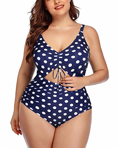 High Waisted Cutout One Piece Swimsuit Front Tie-Blue Dots