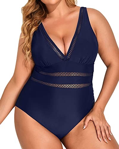 Elegant Push Up Bathing Suits For Plus Size Women-Navy Blue