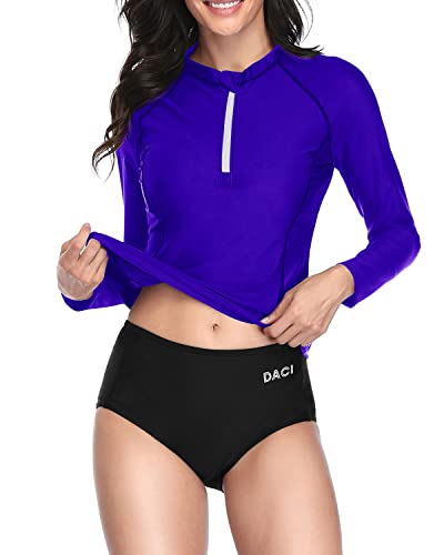 Women's Two Piece Zipper Rash Guard Swimsuit-Royal Blue