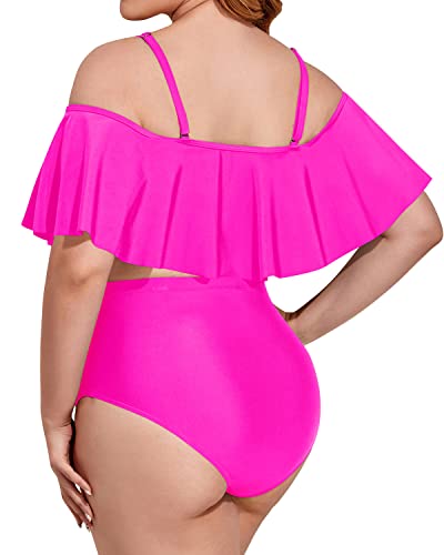 Sexy Tummy Control Plus Size High Waisted Bikini-Neon Pink