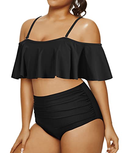 Falbala Two Piece Swimsuits For Women Plus Size Bikini Set-Black