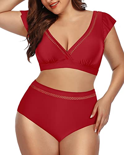 Stylish High Waisted Bikini Set Two Piece Swimsuits For Women-Red