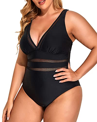 Plus Size Slimming One Piece Swimsuits For Curvy Women-Black