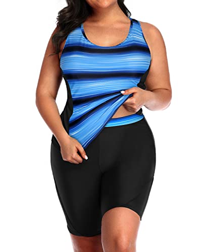 Gubotare Plus Size Swimsuit for Women Tankini Swimsuits Two Piece Tummy  Control Bathing Suits Tankini Top (Light Blue,5XL)