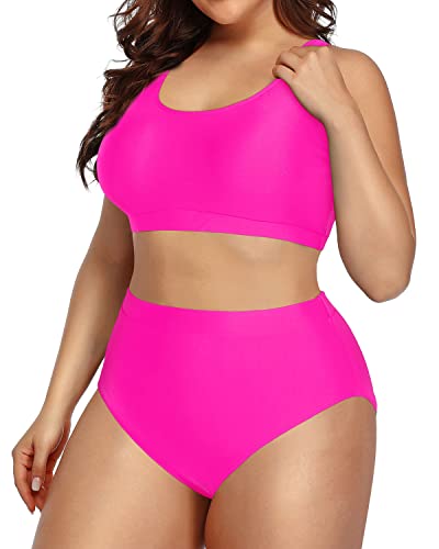 Modest And Supportive Plus Size Athletic Bikini Swimsuit-Neon Pink