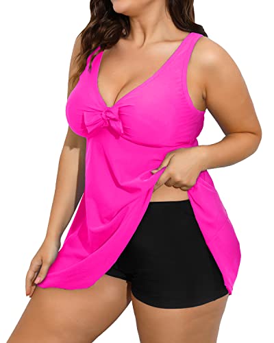 Slimming Tummy Control Plus Size Swim Dress Built-In Bra-Neon Pink And Black