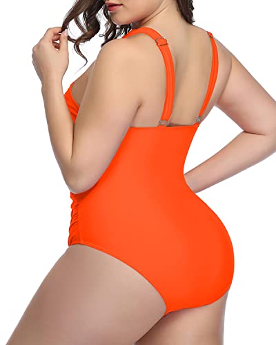 Elegant Backless Plus Size One Piece Swimsuits Keyhole-Neon Orange