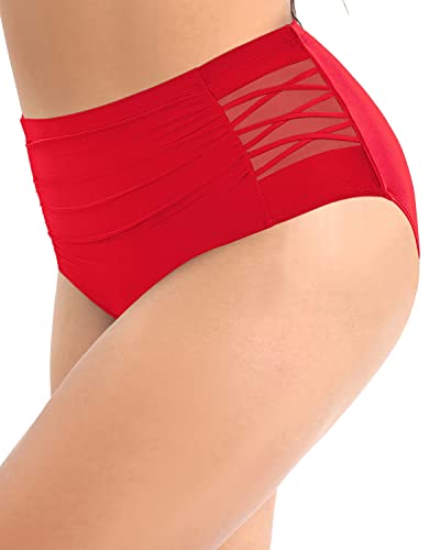 Sexy And Comfortable Plus Size Ruched Bikini Bottom Full Coverage-Red