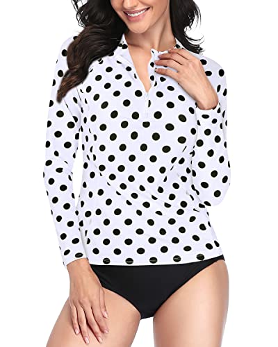 Upf 50+ Zipper Rash Guard Swimsuit For Women-Black Dot