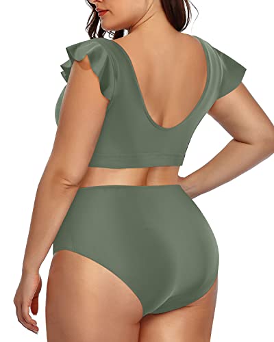 Elegant High Waisted Bikini Set Two Piece Swimsuits For Women-Olive Green