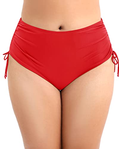 Women Fashionable Plus Size High Waist Swim Bottom Tankini Brief For Ladies-Red