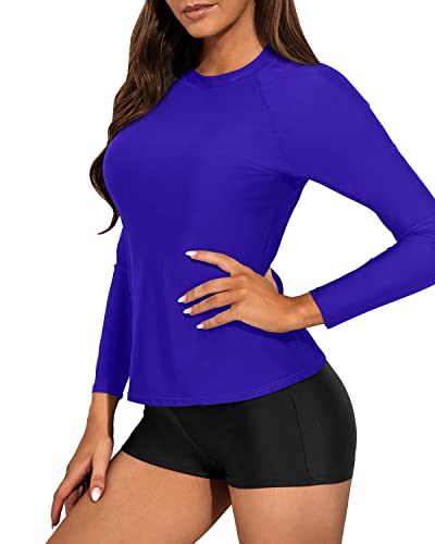 Uv Protective Long Sleeve Swimsuit Set For Women-Royal Blue