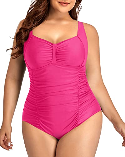 Vintage Sweetheart Neckline Bathing Suits For Curvy Women-Neon Pink