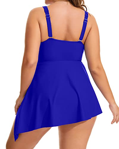 Slimming Asymmetrical Hemline One Piece Swimsuit For Plus Size Women-Royal Blue