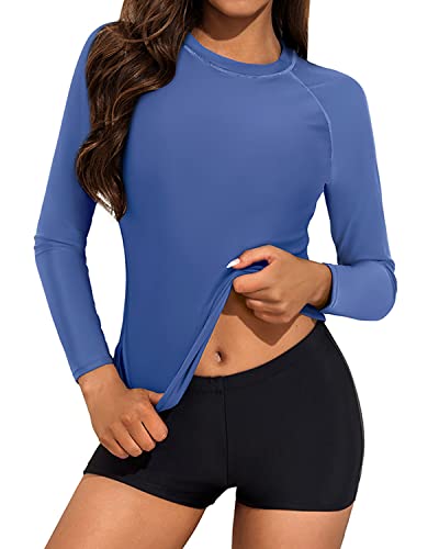 Raglan Sleeve Women's Rash Guard And Boyshort Set-Blue