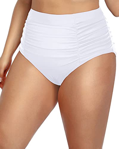 Flattering Shirred Tankini Bottoms High Waist For Women-White