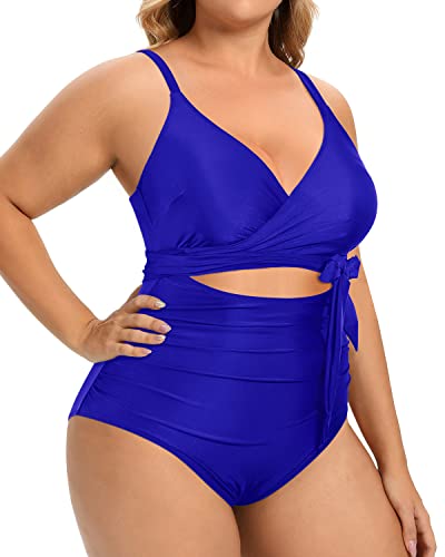 Sexy Wrap Tie Cutout Open Back Bathing Suits For Women-Royal Blue