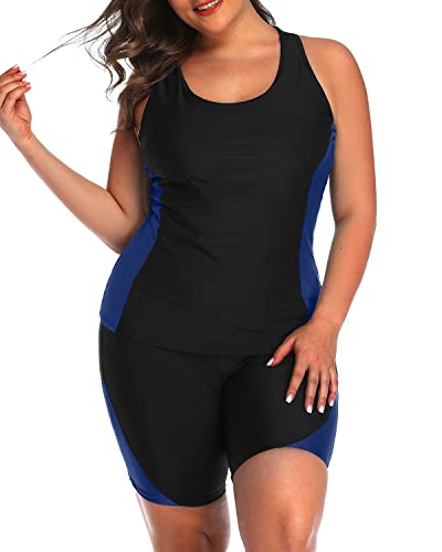 Plus Size Tummy Control Two Piece Tankini Boyshorts For Curvy Women-Black