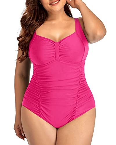 Vintage Sweetheart Neckline Bathing Suits For Curvy Women-Neon Pink