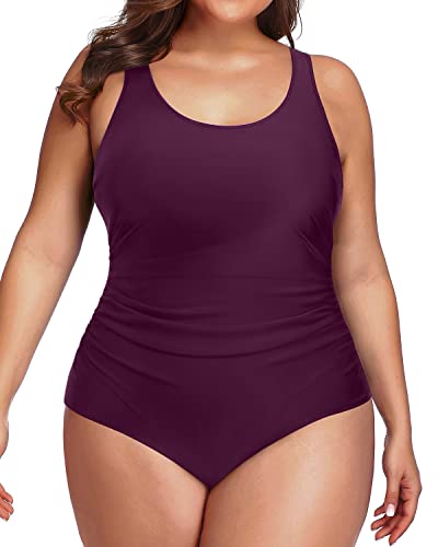 Slimming Backless Tummy Control Plus Size Bathing Suit-Maroon