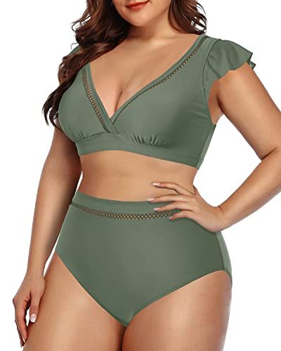 Elegant High Waisted Bikini Set Two Piece Swimsuits For Women-Olive Green