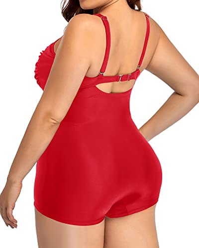 Women's Modest Boyleg Plus Size Swimwear-Red