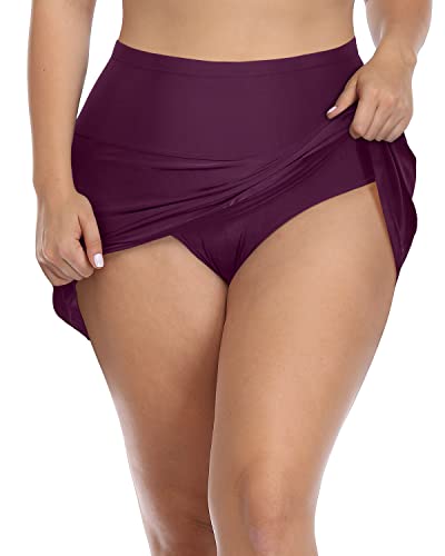 Modest Coverage Plus Size Skirted Swim Bottom For Women-Maroon