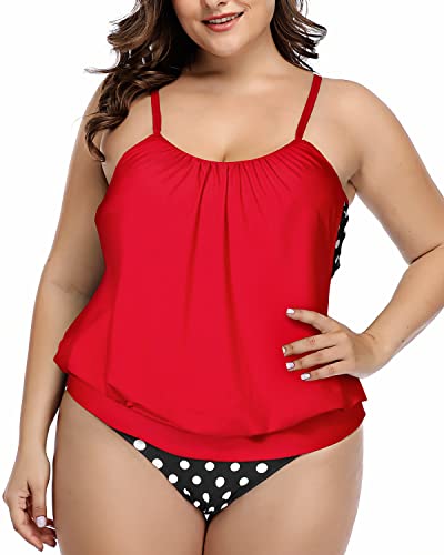 Double Layer Tummy Control Tankini Unique Style Plus Size Tankini-Black Dot