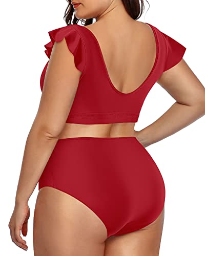 Stylish High Waisted Bikini Set Two Piece Swimsuits For Women-Red