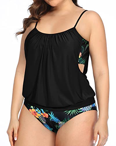 Women's Flattering Plus Size Tankini Swimsuits-Black Pineapple