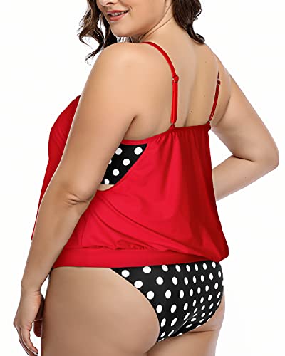 Double Layer Tummy Control Tankini Unique Style Plus Size Tankini-Black Dot