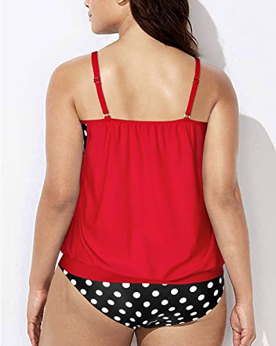 Double Layer Tummy Control Tankini Unique Style Plus Size Tankini-Black Dot