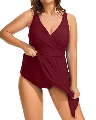 Twist Front Plus Size Bathing Suit For Women-Maroon