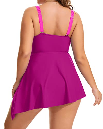 Plus Size One Piece Bathing Suit Tummy Control Shorts-Phosphor And Dark Pink