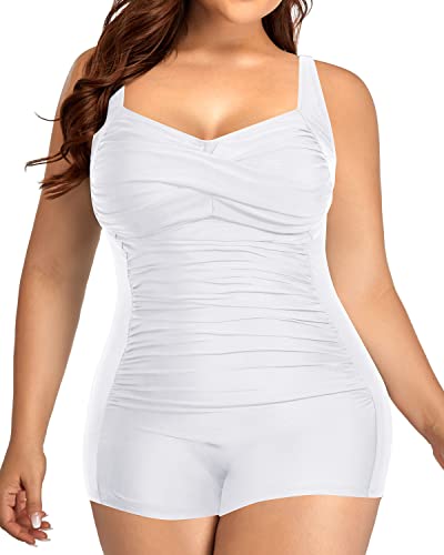 Front Twist Tummy Control Plus Size Tall Swimwear-White