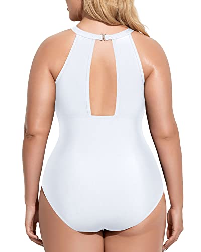 Elegant Cut Out One Piece Bathing Suit For Plus Size Women-White