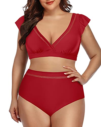 Stylish High Waisted Bikini Set Two Piece Swimsuits For Women-Red