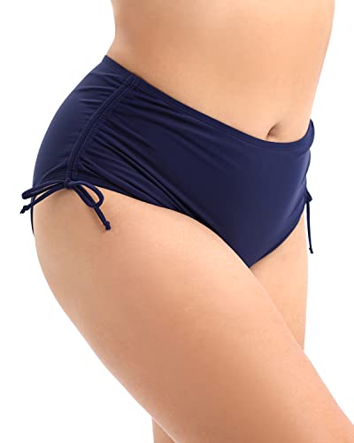 Plus Size Full Coverage High Waisted Swim Bottom-Navy Blue