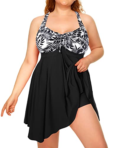 Chic Boyshorts Plus Size Two Piece Swimdress Beach Cover Up Dresses-Blue Floral