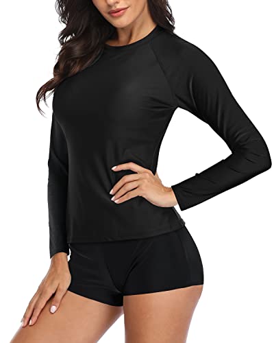 Women's Uv Protected Two Piece Swimsuit Long Sleeve Rash Guard-Black